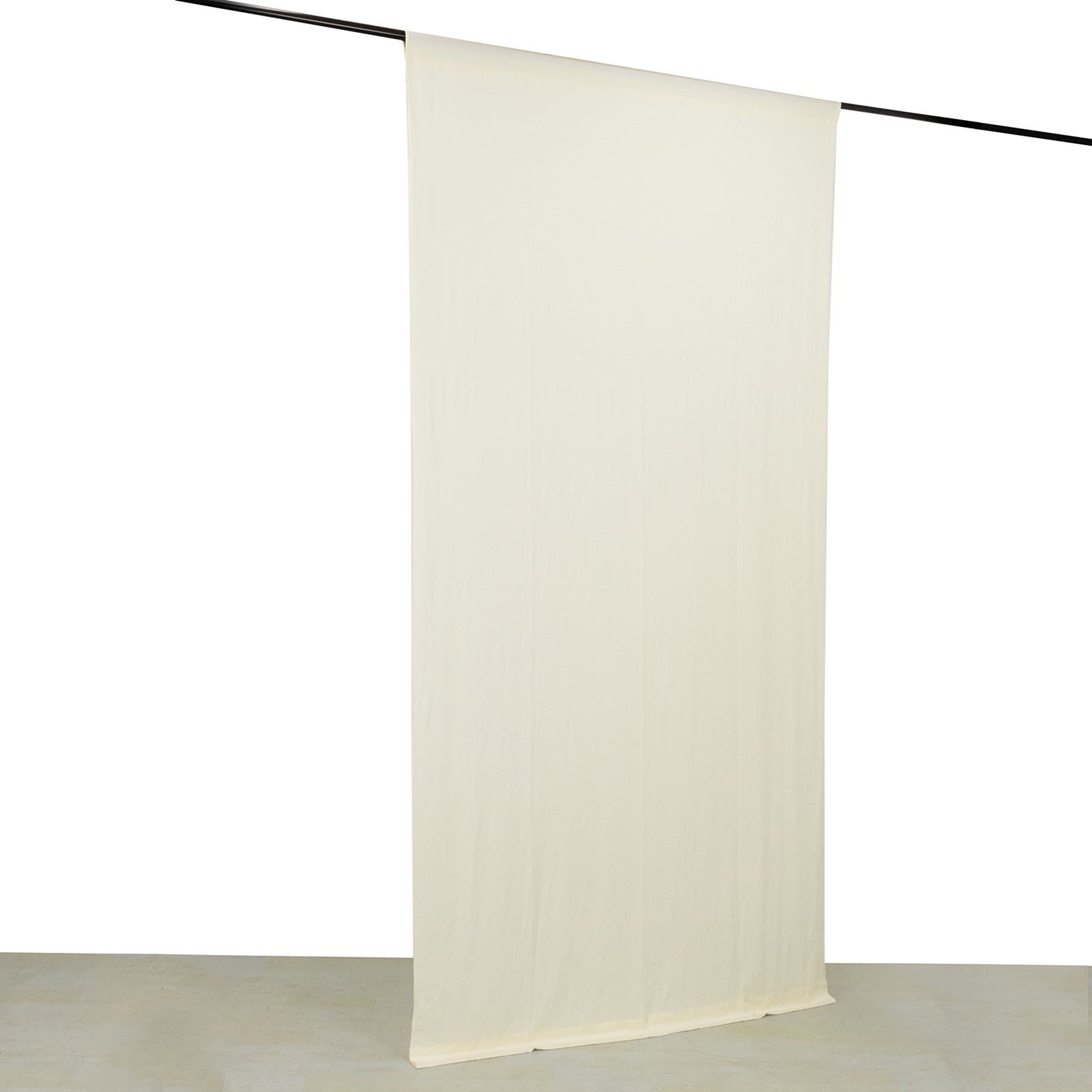 Ivory 4-way stretch spandex event curtain drapes, wrinkle-free backdrop.