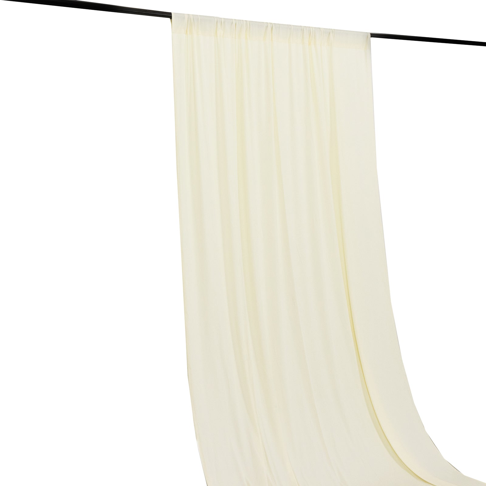 Ivory 4-way stretch spandex event curtain drapes for elegant backdrops.