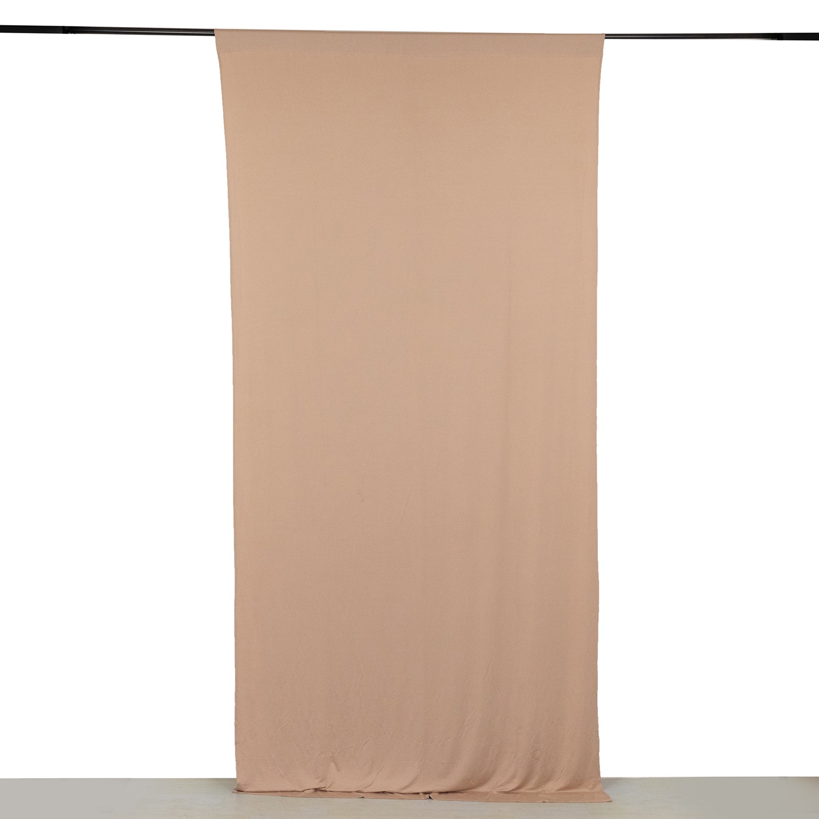 Nude 4-way stretch spandex event curtain drapes, wrinkle-free backdrop panel.