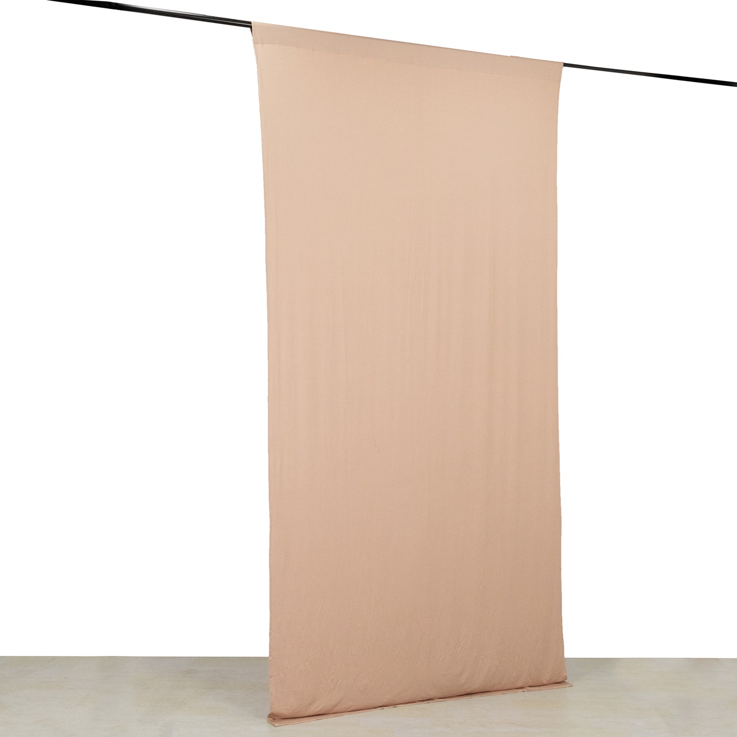 Nude 4-way stretch spandex event curtain drapes, wrinkle-free backdrop panel.