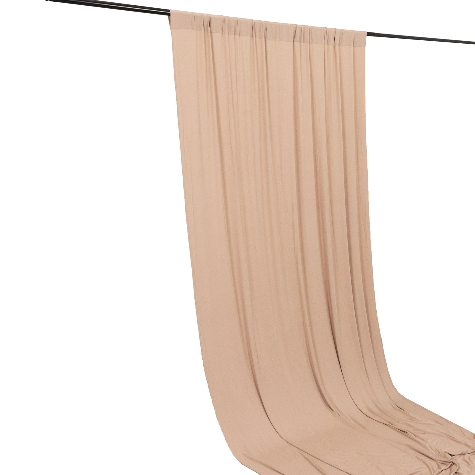 Nude 4-way stretch spandex event curtain drapes, wrinkle-free backdrop panel.