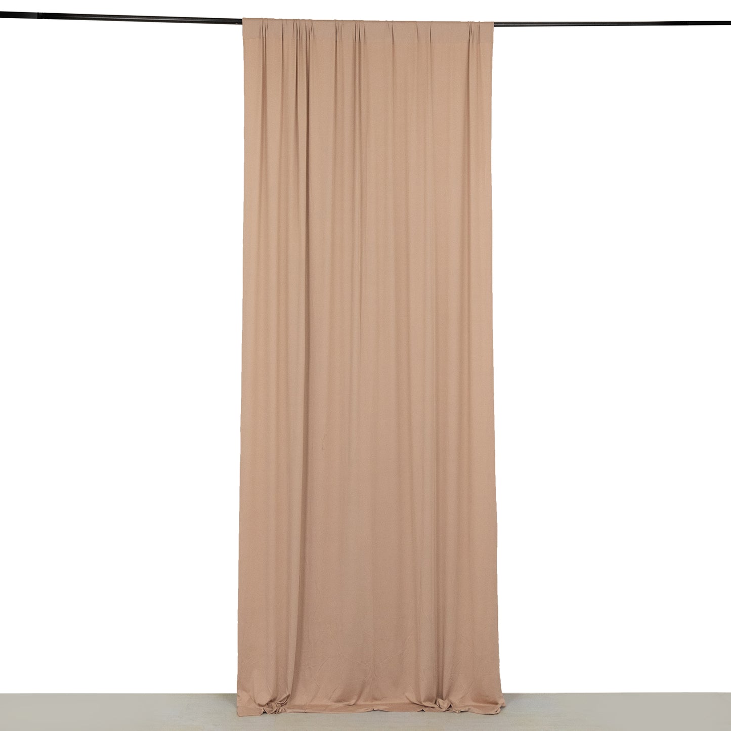 Nude 4-way stretch spandex event curtain drapes, wrinkle-free backdrop panel.