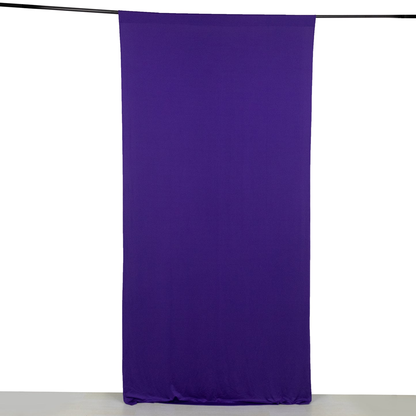 Purple 4-way stretch spandex event curtain drapes, wrinkle-free backdrop.