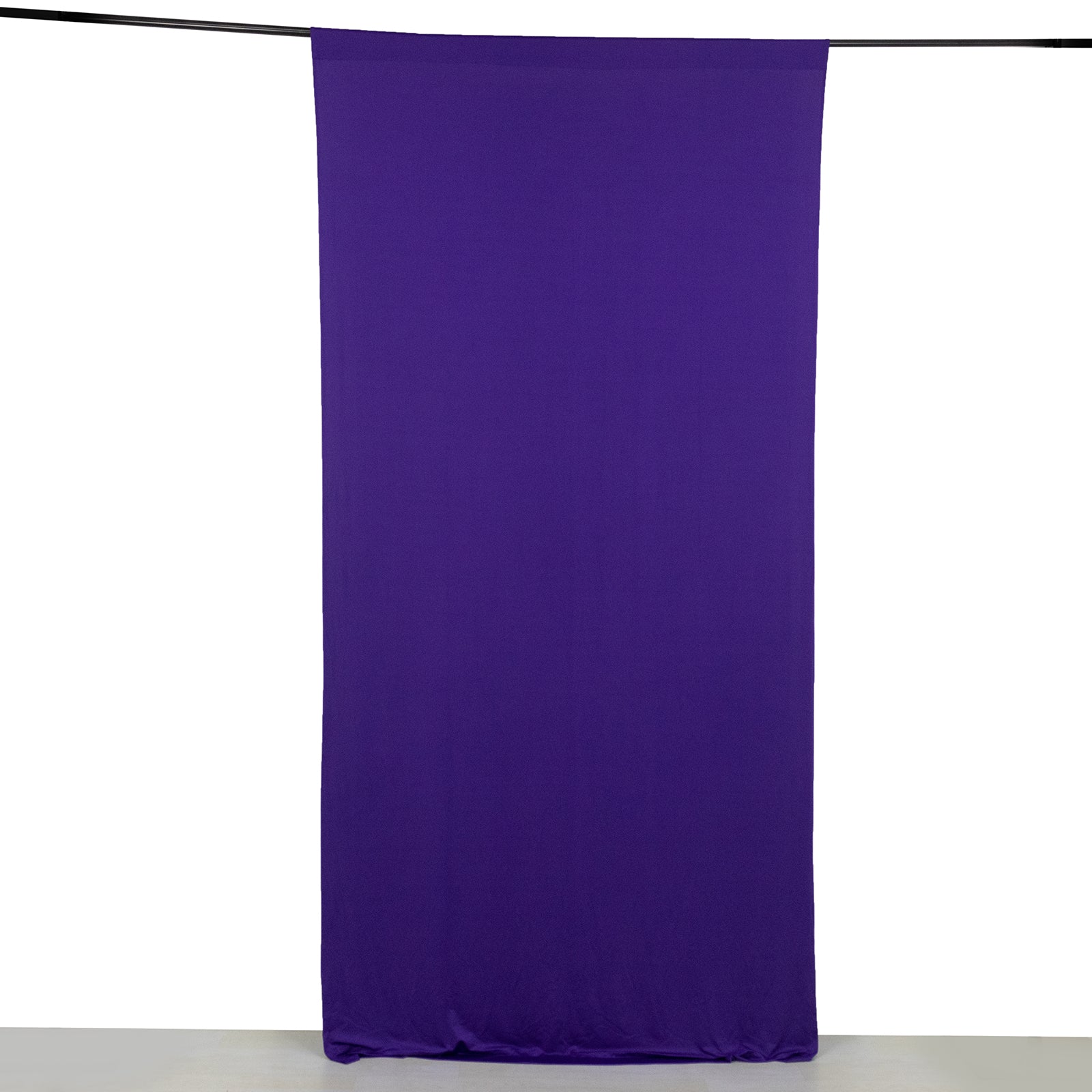 Purple 4-way stretch spandex event curtain drapes, wrinkle-free backdrop.