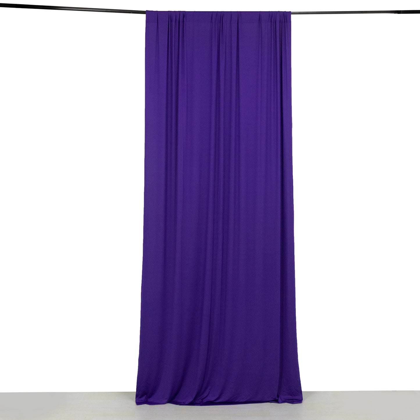 Purple 4-way stretch spandex event curtain drapes, wrinkle-free backdrop panel.