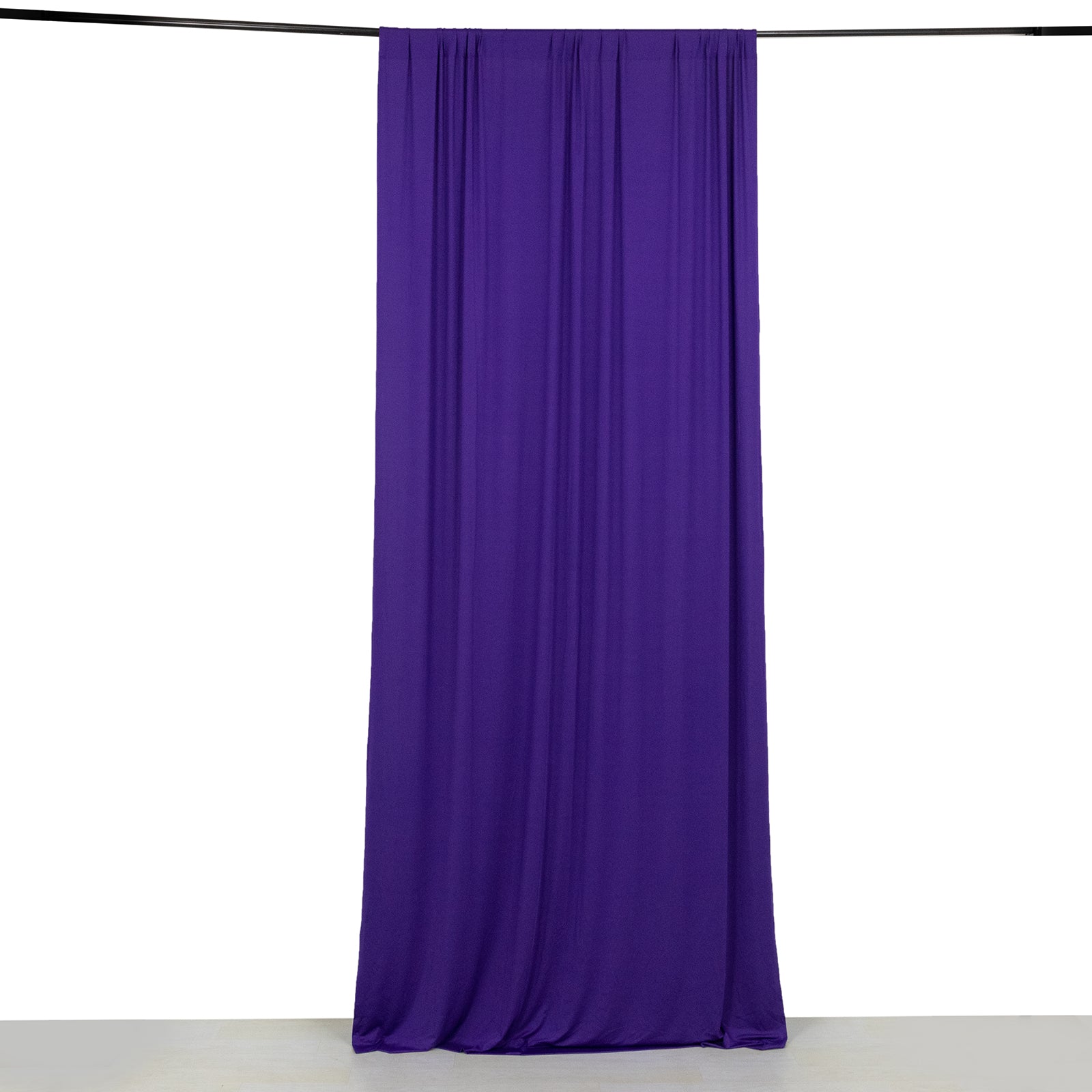 Purple 4-way stretch spandex event curtain drapes, wrinkle-free backdrop panel.