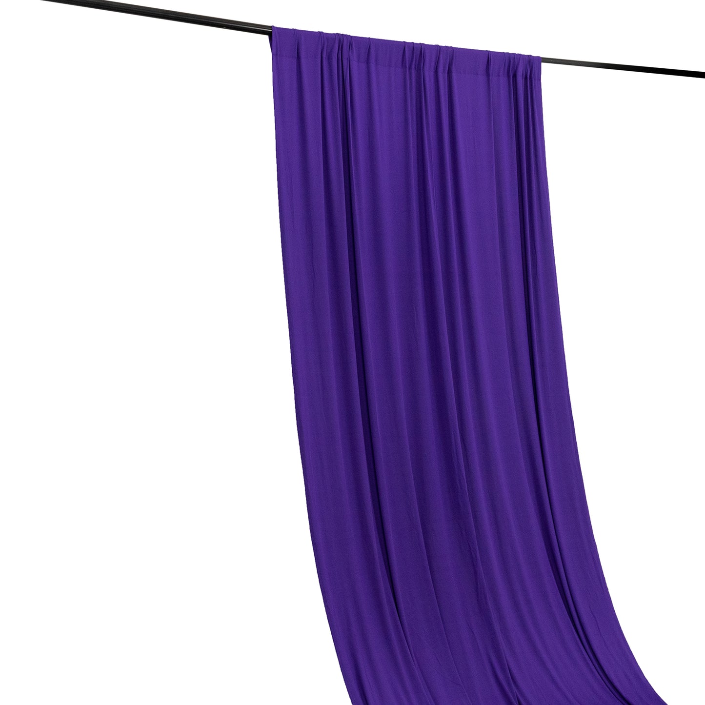 Purple 4-way stretch spandex event curtain drapes, wrinkle-free backdrop panel.