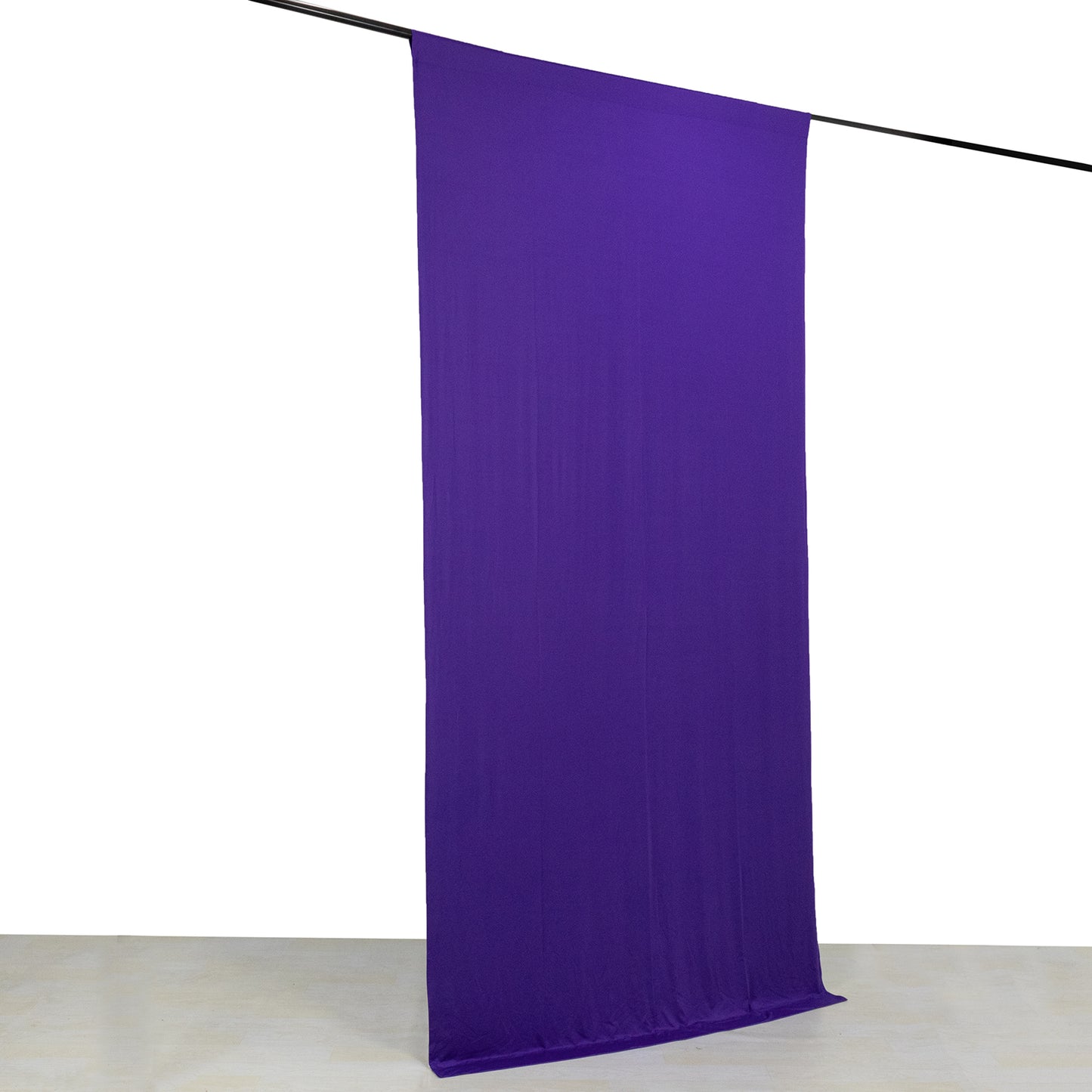 Purple 4-way stretch spandex event curtain drapes, wrinkle-free backdrop.