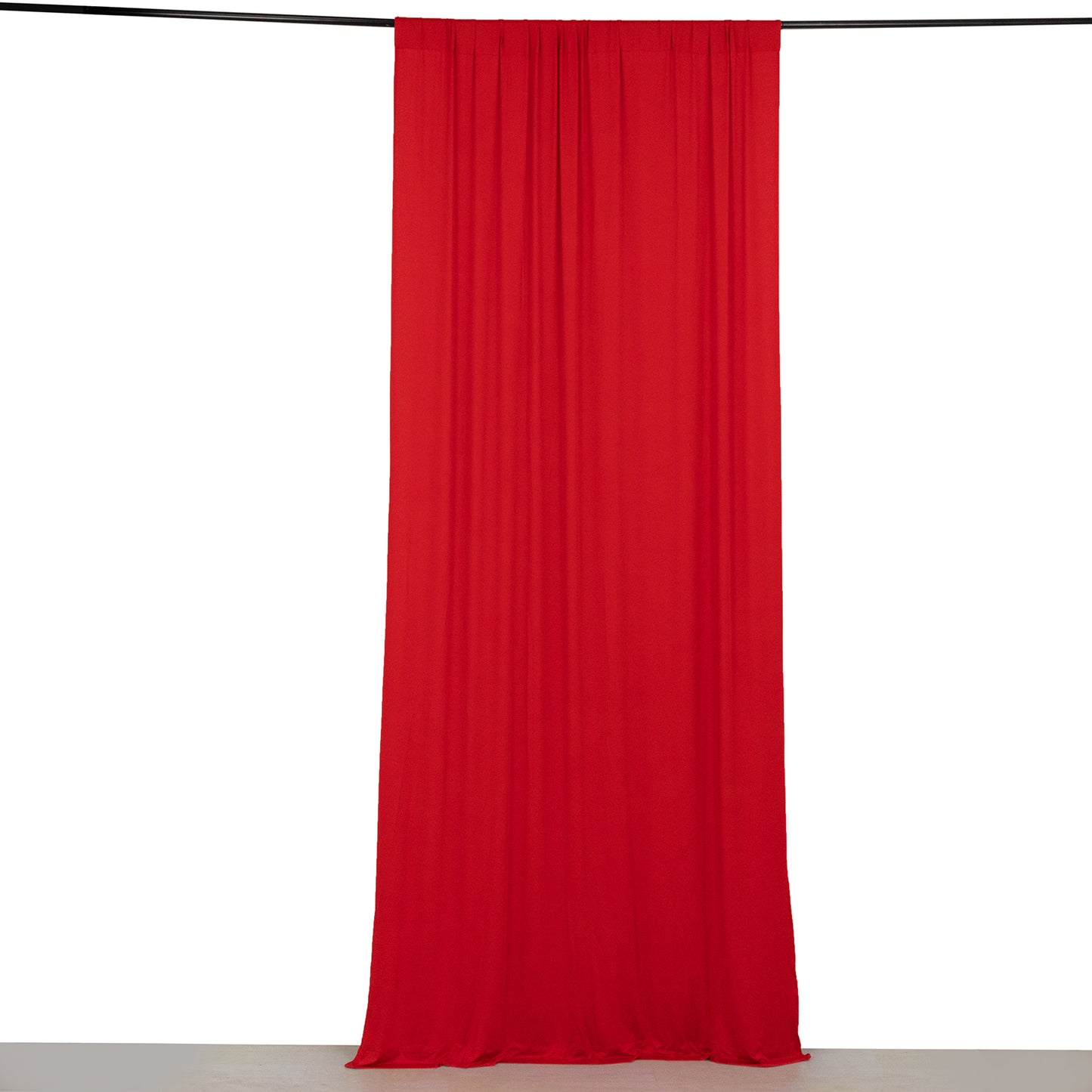 Red 4-way stretch spandex event curtain drape, wrinkle-free backdrop panel.