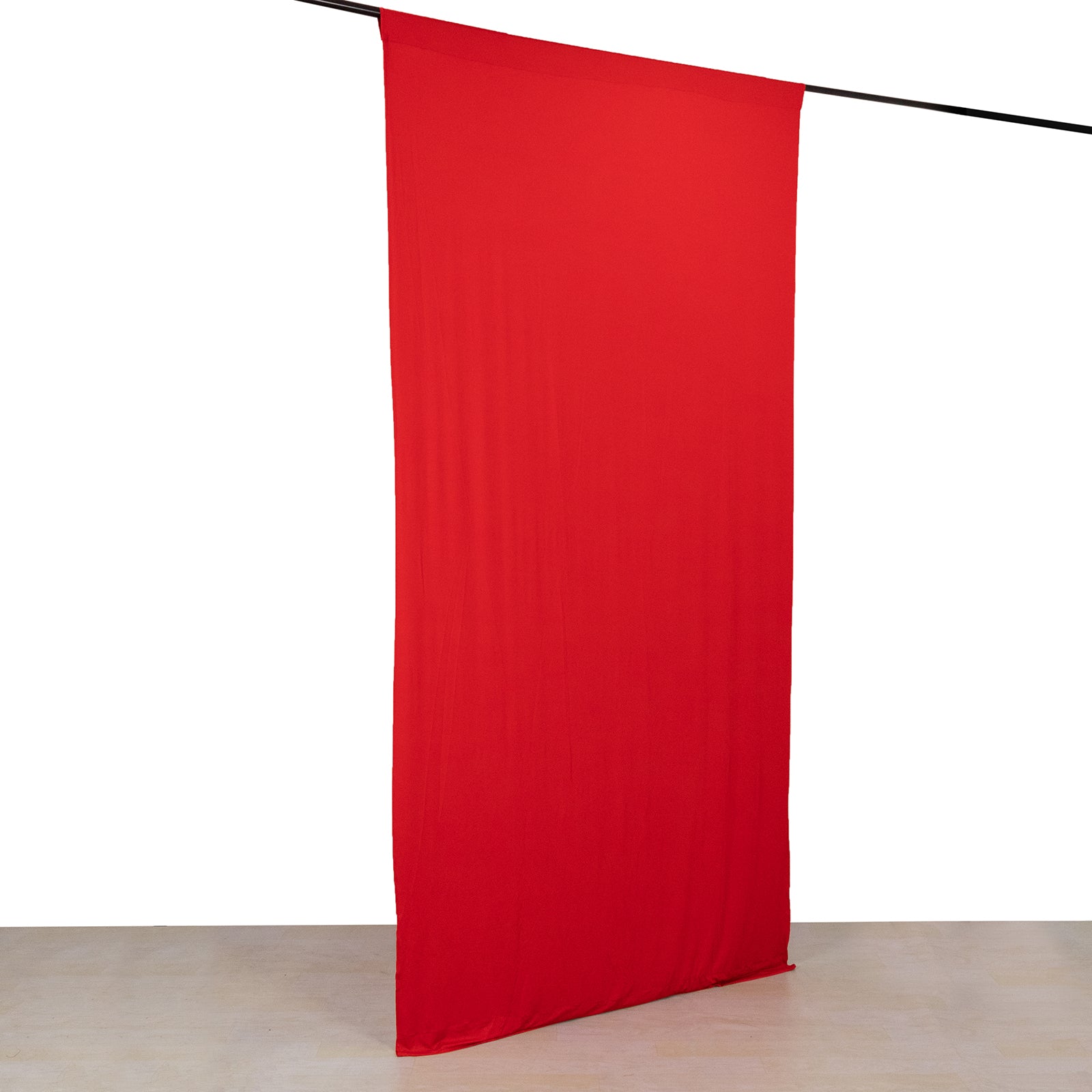 Red 4-way stretch spandex event curtain drape backdrop panel.
