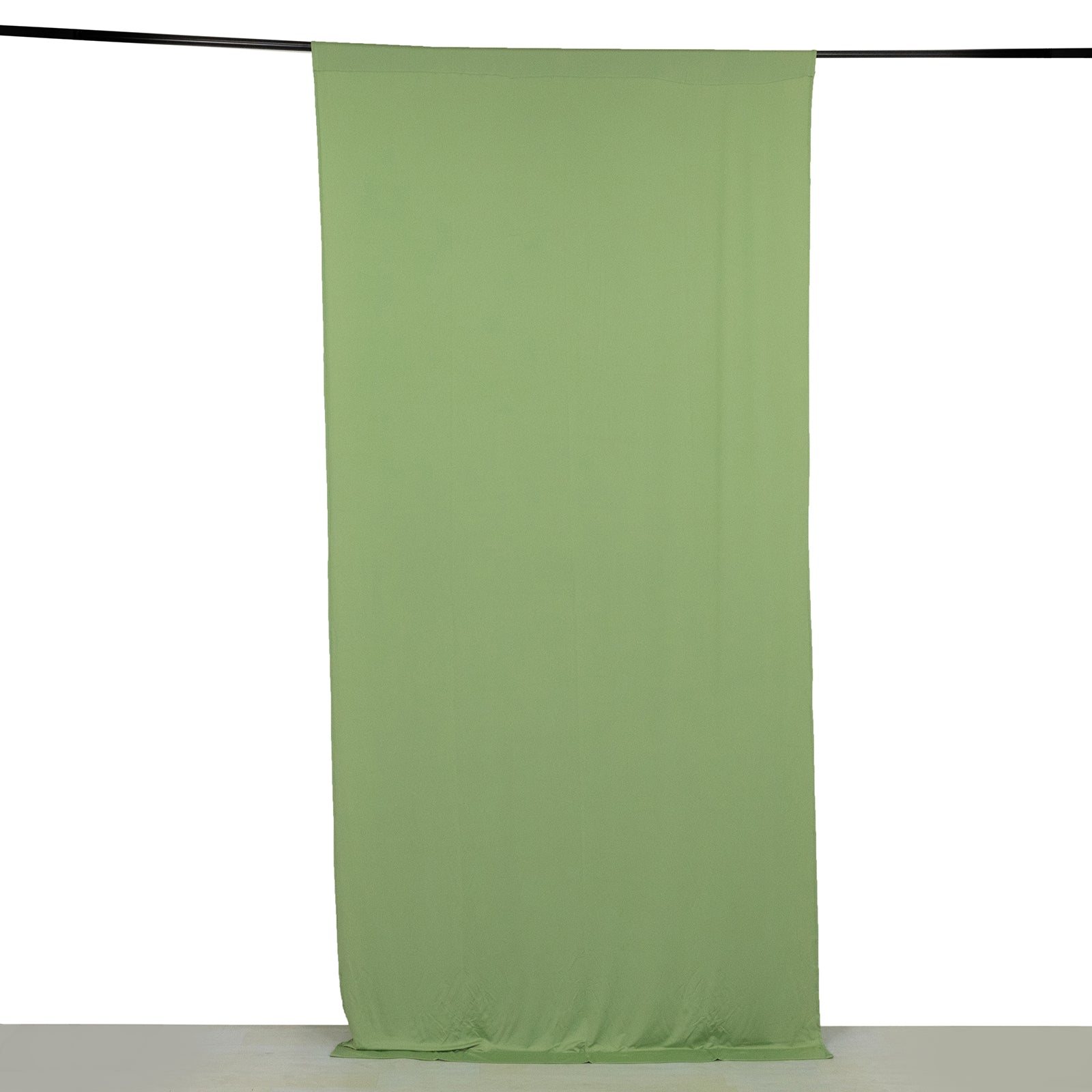 Sage green 4-way stretch spandex event curtain drapes, wrinkle-free backdrop.