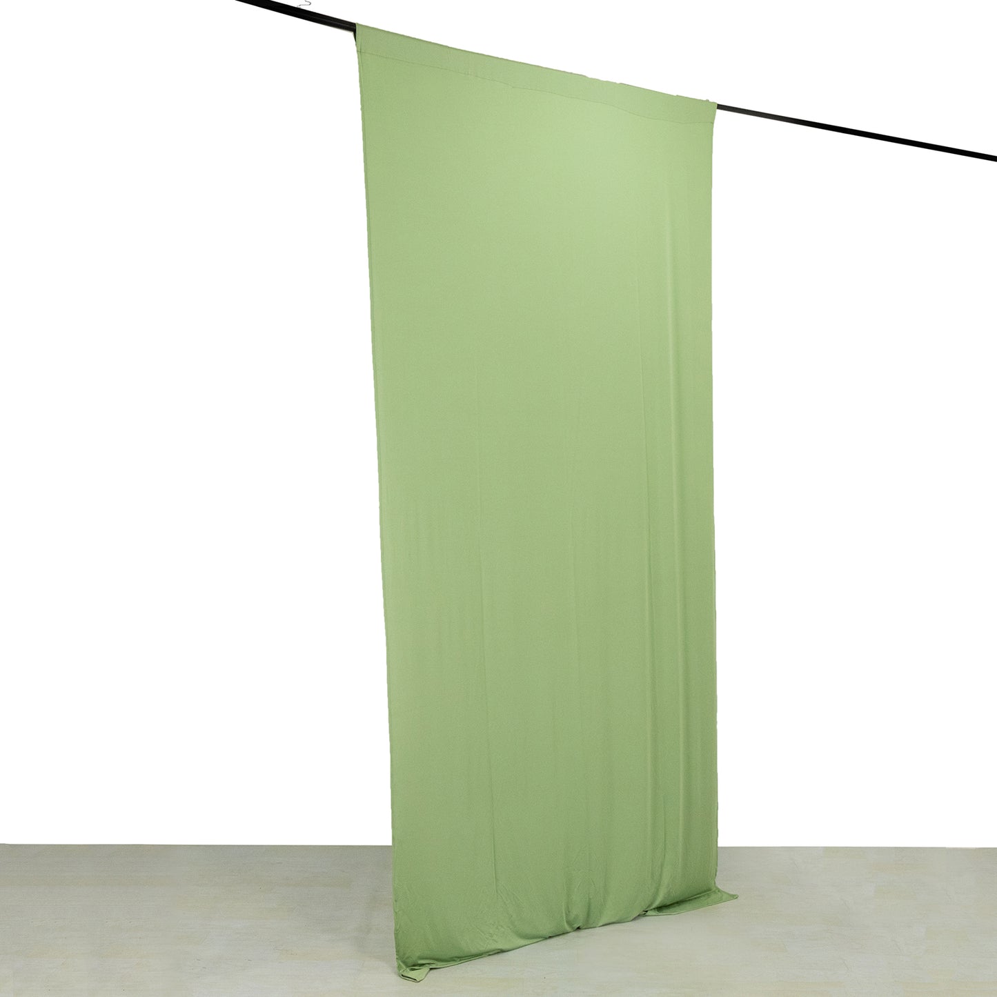 Sage green 4-way stretch spandex event curtain drape, wrinkle-free backdrop.