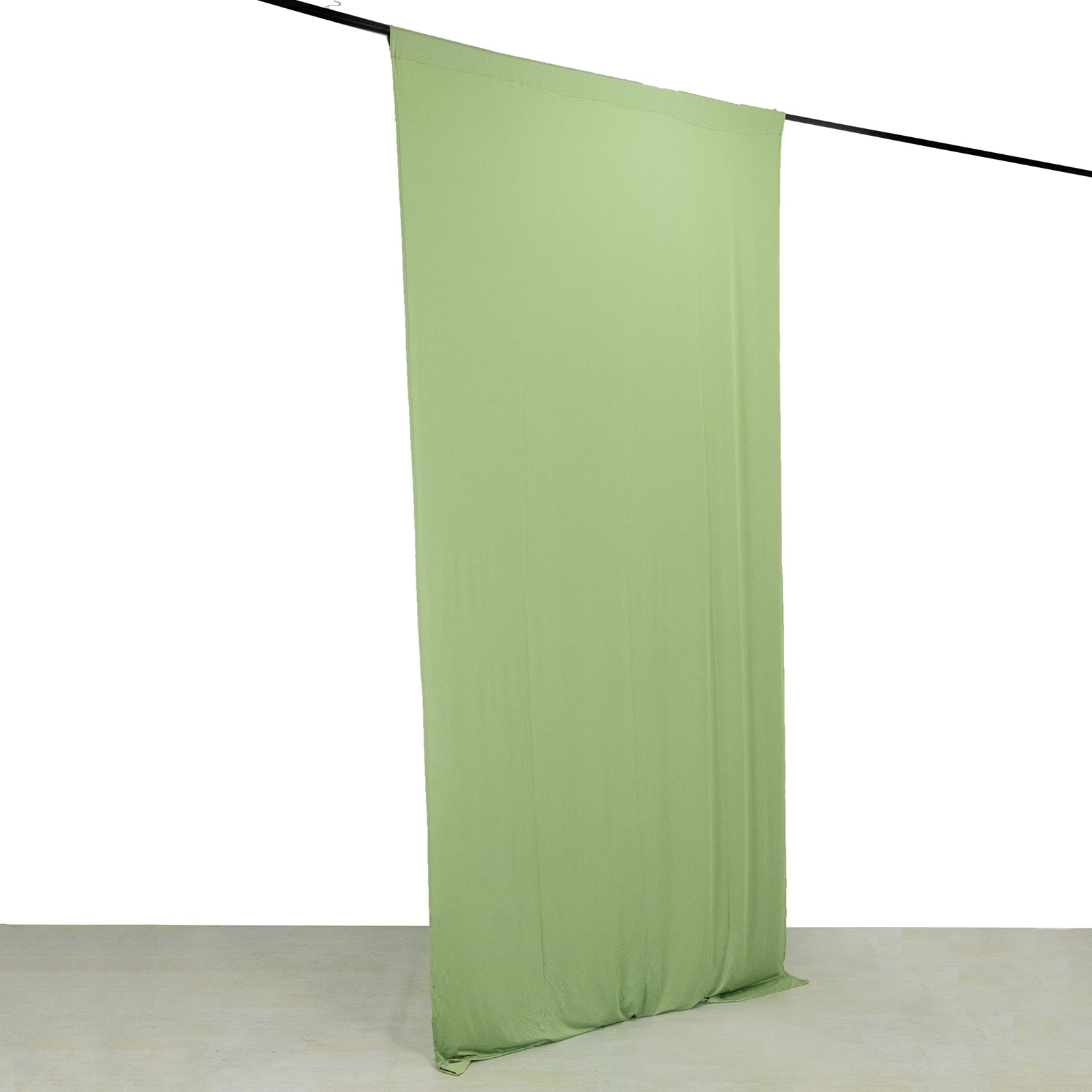 Sage green 4-way stretch spandex event curtain drape, wrinkle-free backdrop.
