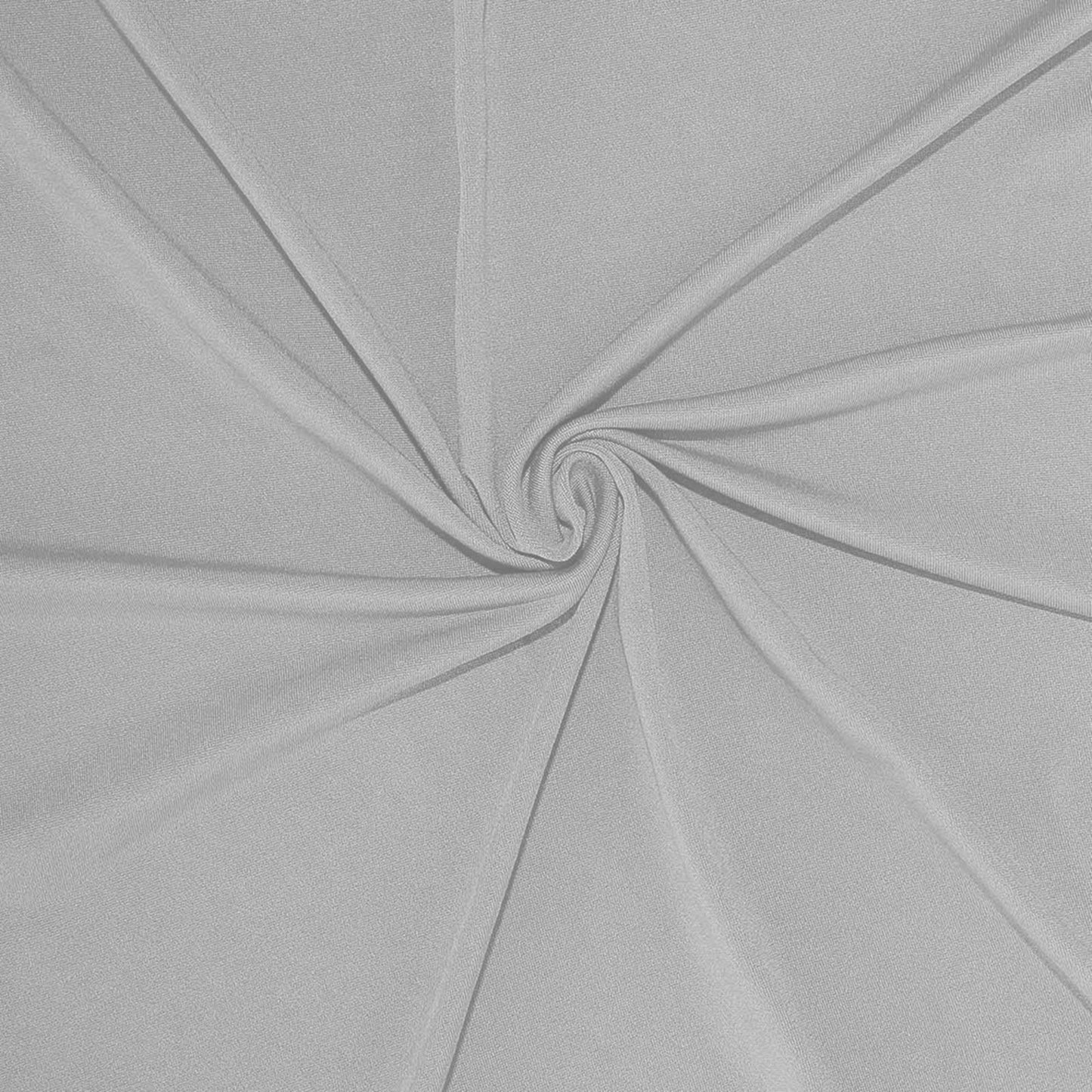 Silver 4-way stretch spandex event curtain drapes, wrinkle-free backdrop.