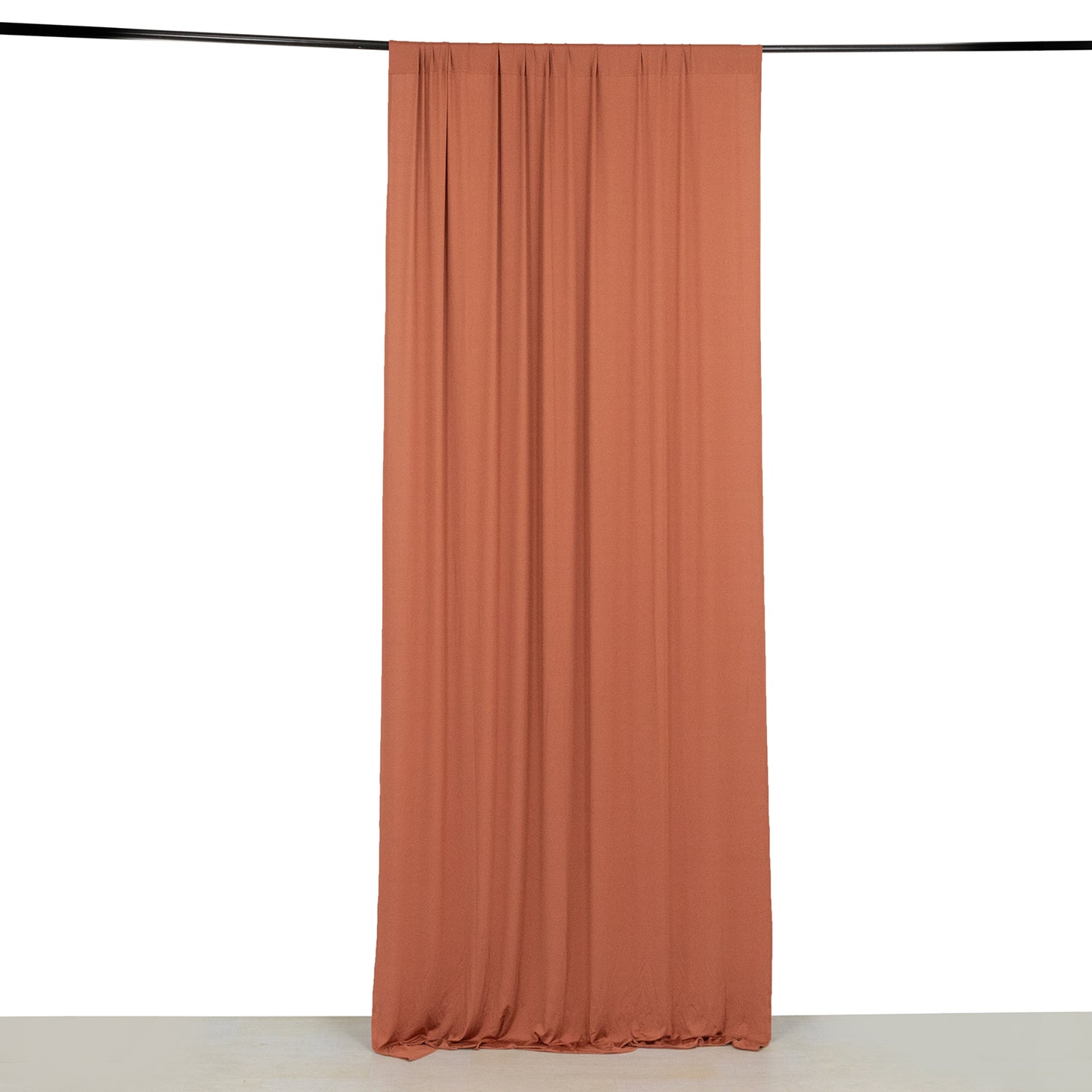 Terracotta 4-way stretch spandex event curtain drape, wrinkle-free backdrop.