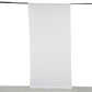 White 4-way stretch spandex event curtain drapes, wrinkle-free backdrop panel.