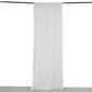 White 4-way stretch spandex event curtain drapes with rod pockets.