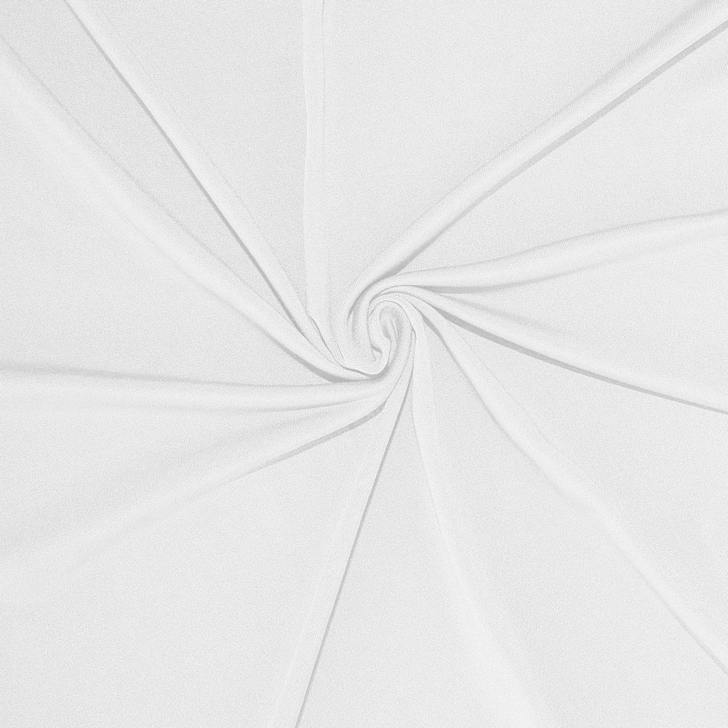 White 4-way stretch spandex event curtain drape, wrinkle-free backdrop.