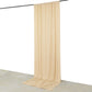 Beige 4-way stretch spandex event curtain drapes, wrinkle-free backdrop.