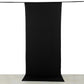 Black 4-way stretch spandex event curtain drapes with rod pockets.