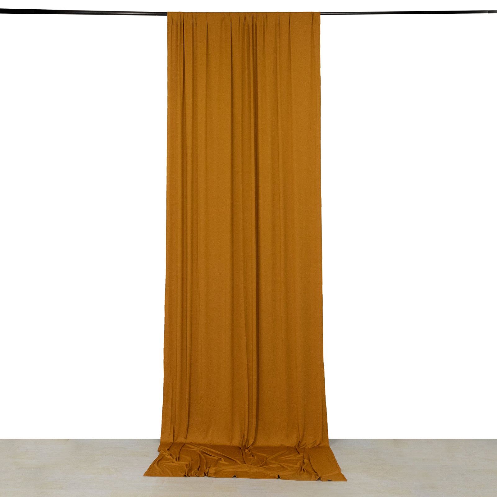 Mustard 4-way stretch spandex event curtain drape, wrinkle-free backdrop.
