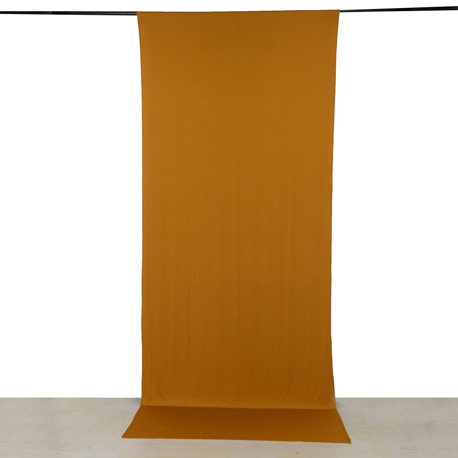 Gold 4-way stretch spandex event curtain drape, wrinkle-free backdrop panel.
