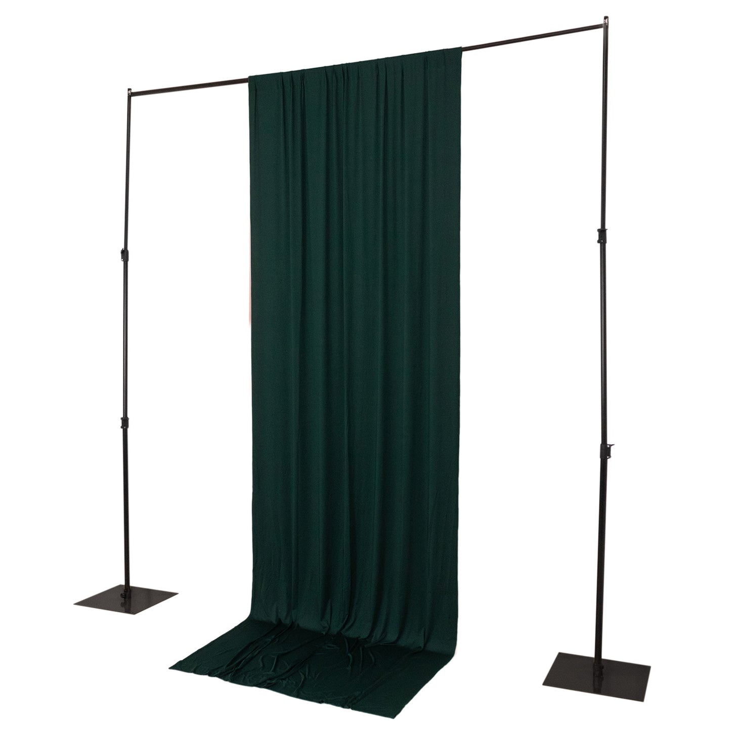 Hunter emerald green event curtain drapes on a backdrop stand.