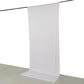 White 4-way stretch spandex event curtain drapes, wrinkle-free backdrop panel.