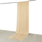 Beige 4-way stretch spandex event curtain drapes, wrinkle-free backdrop.