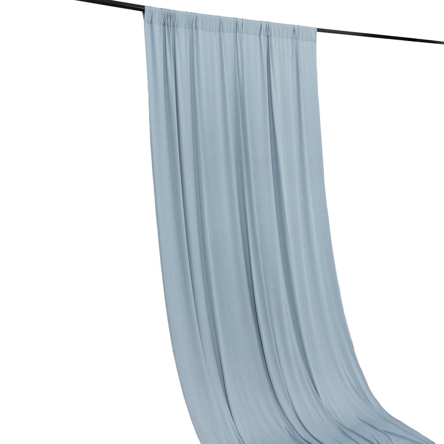Dusty blue 4-way stretch spandex event curtain drapes, wrinkle-free backdrop panel.
