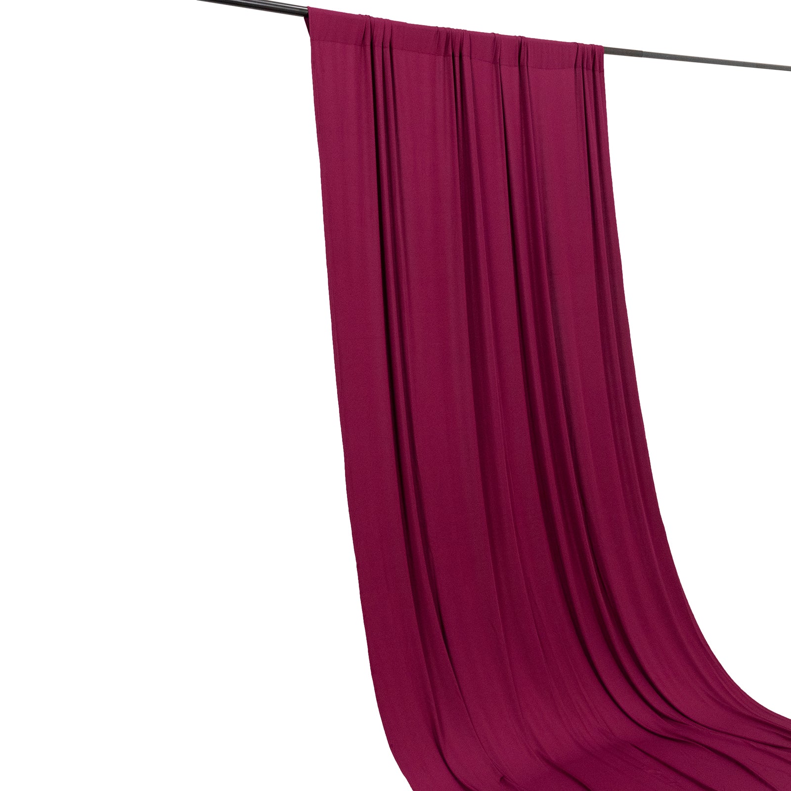 Burgundy 4-way stretch spandex event curtain drape, wrinkle-free backdrop panel.