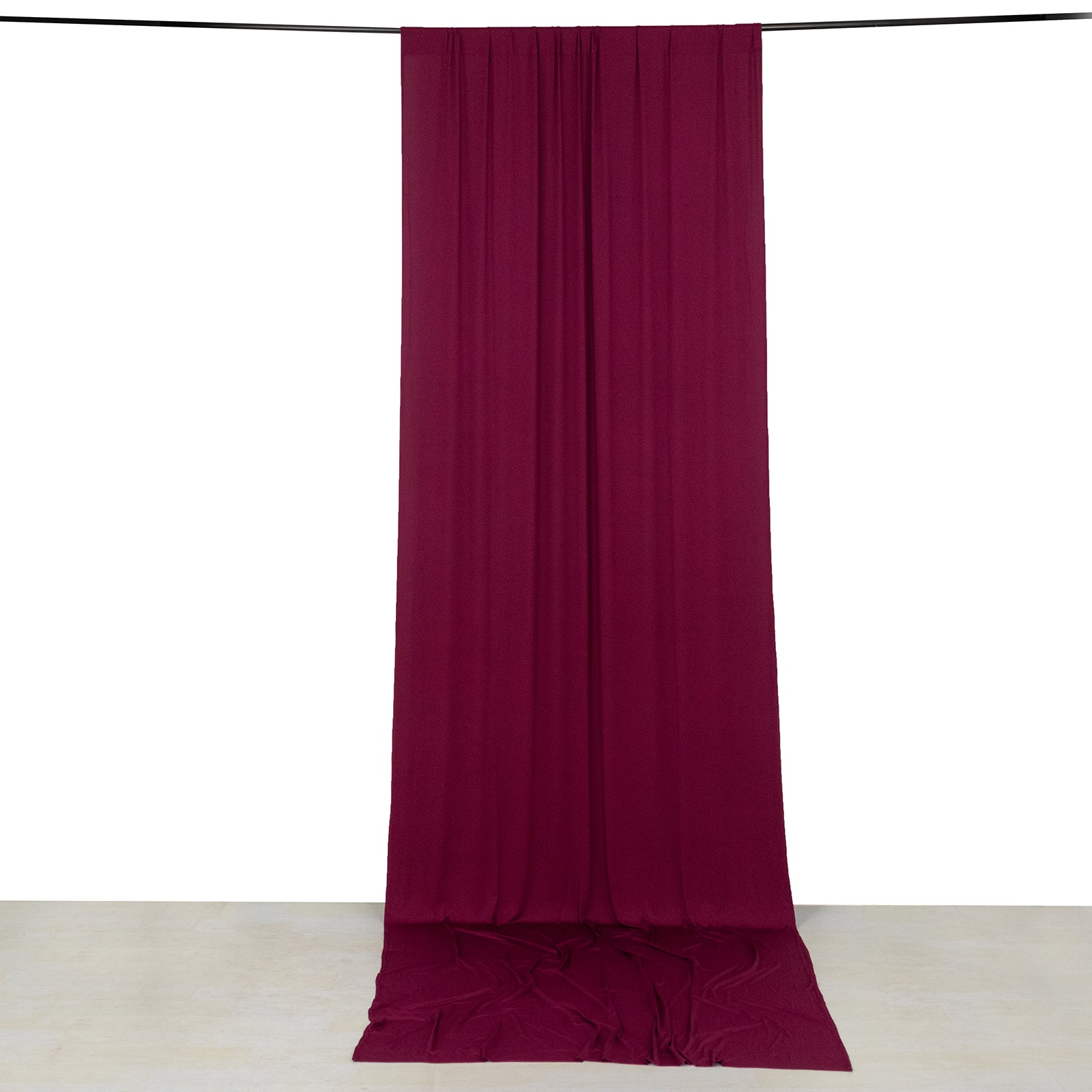 Burgundy 4-way stretch spandex event curtain drapes hanging backdrop panel.