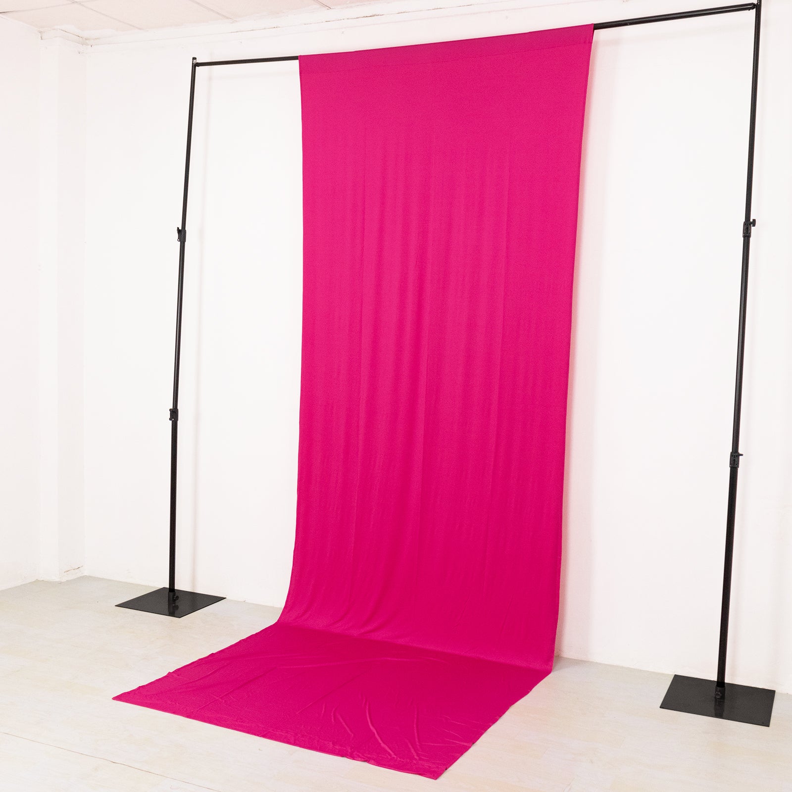 Fuchsia 4-way stretch spandex event curtain drapes, wrinkle-free backdrop panel.