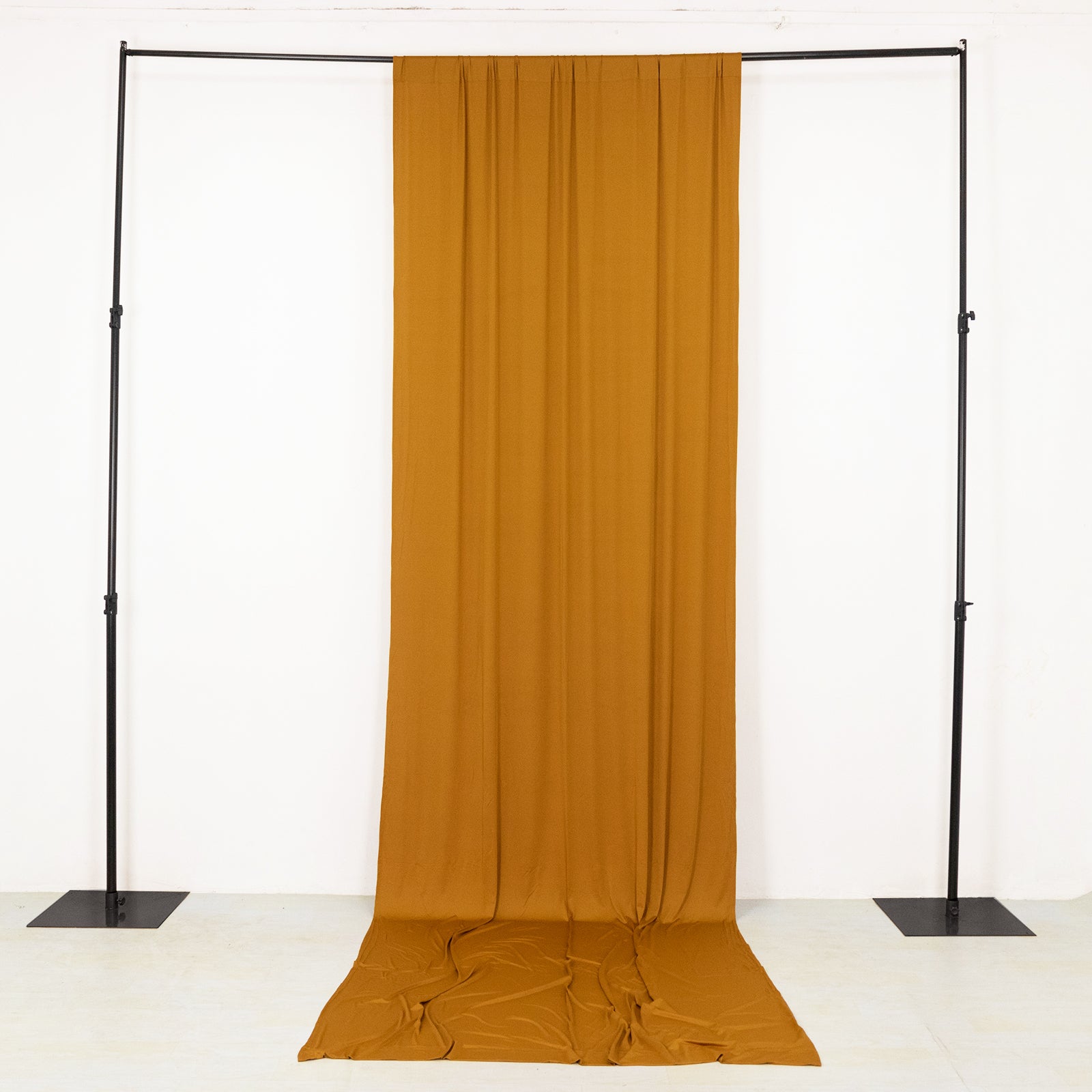 Gold 4-way stretch spandex event curtain drapes backdrop panel.