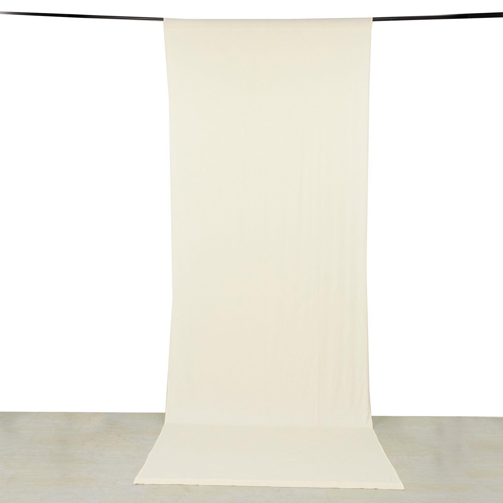 Ivory 4-way stretch spandex event curtain drapes, wrinkle-free backdrop panel.