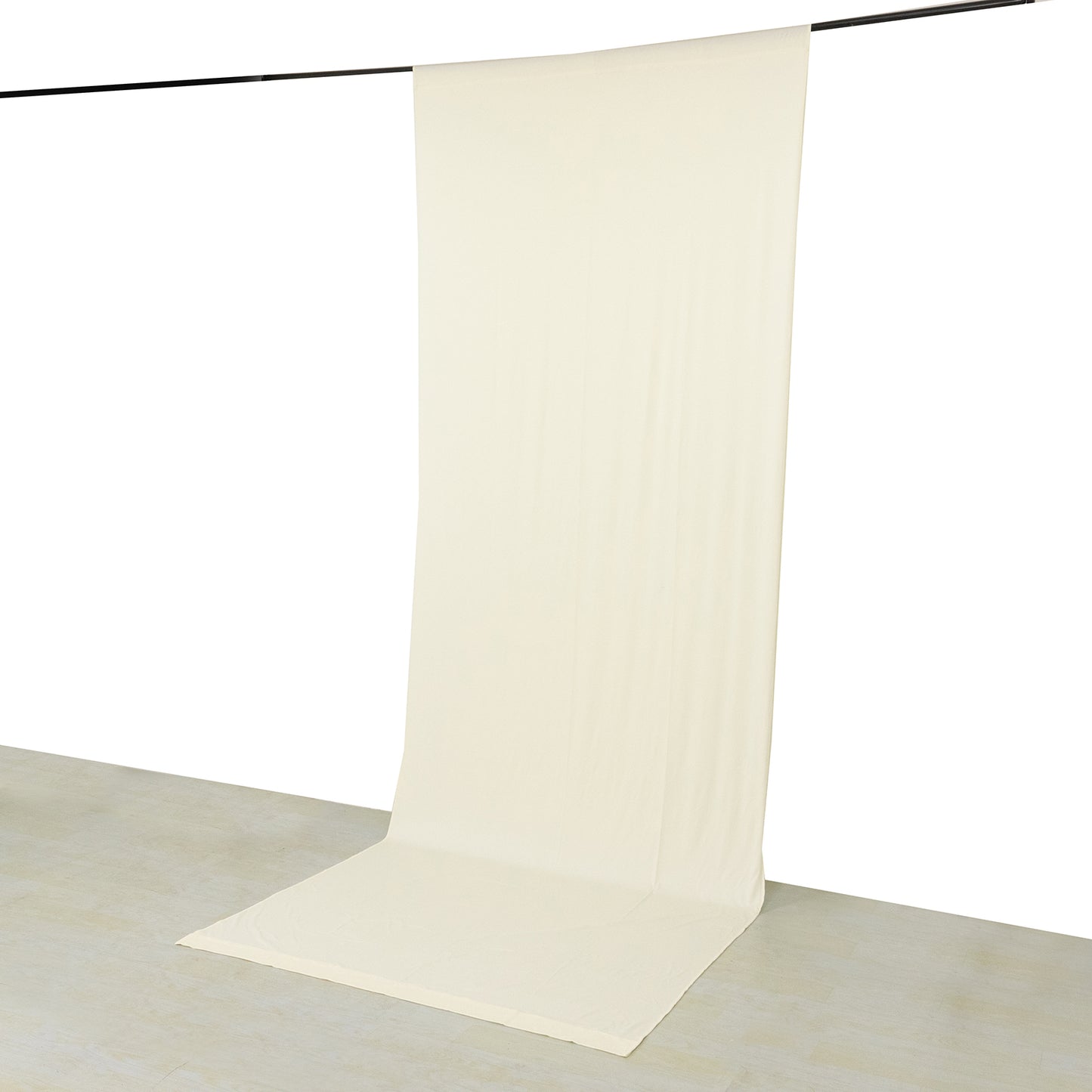 Ivory 4-way stretch spandex event curtain drapes, wrinkle-free backdrop panel.