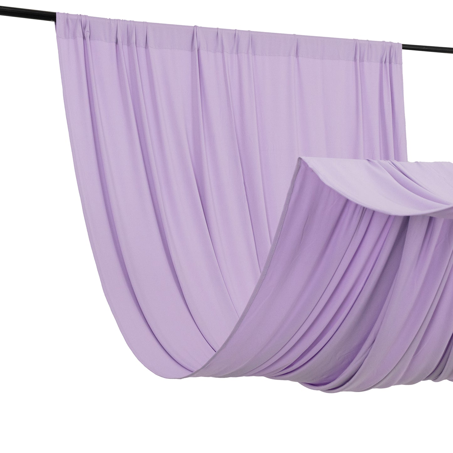 Lavender 4-way stretch spandex event curtain drapes, wrinkle-free backdrop.