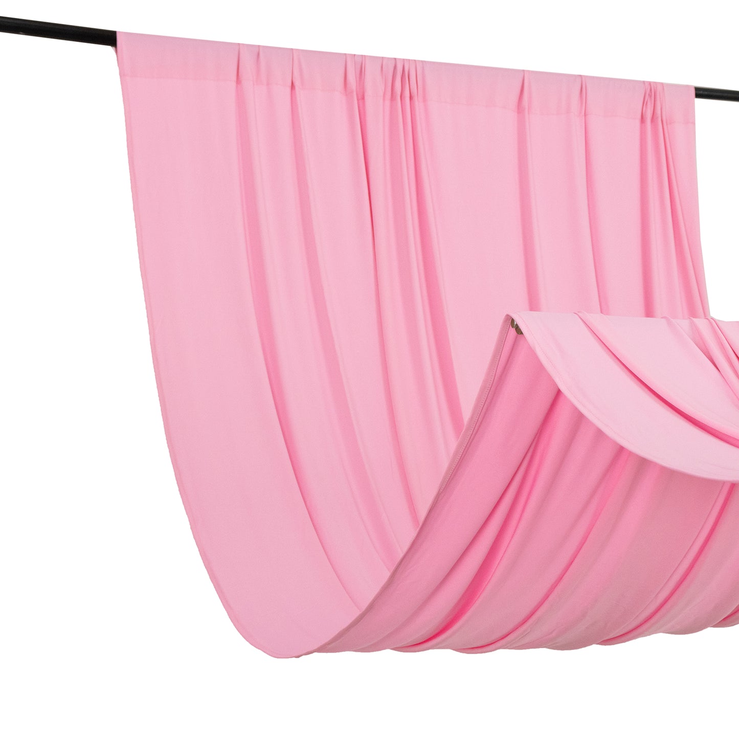 Pink 4-way stretch spandex event curtain drapes for a stylish backdrop.