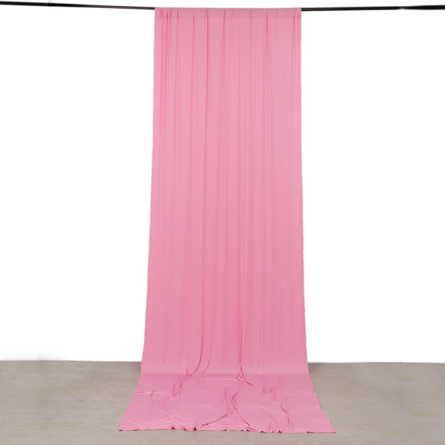 Pink 4-way stretch spandex event curtain drapes, wrinkle-free backdrop panel.