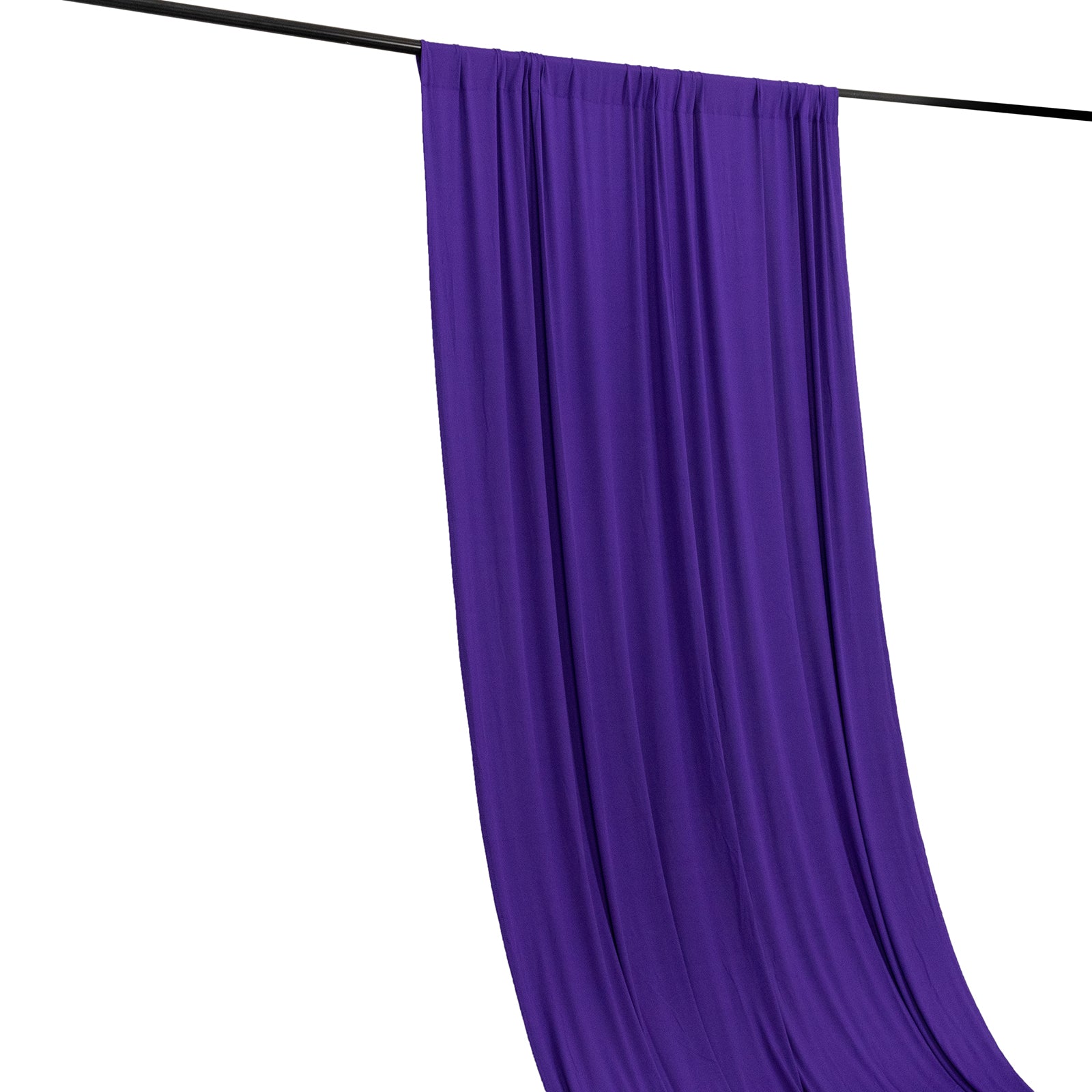 Purple 4-way stretch spandex event curtain drapes, wrinkle-free backdrop panel.