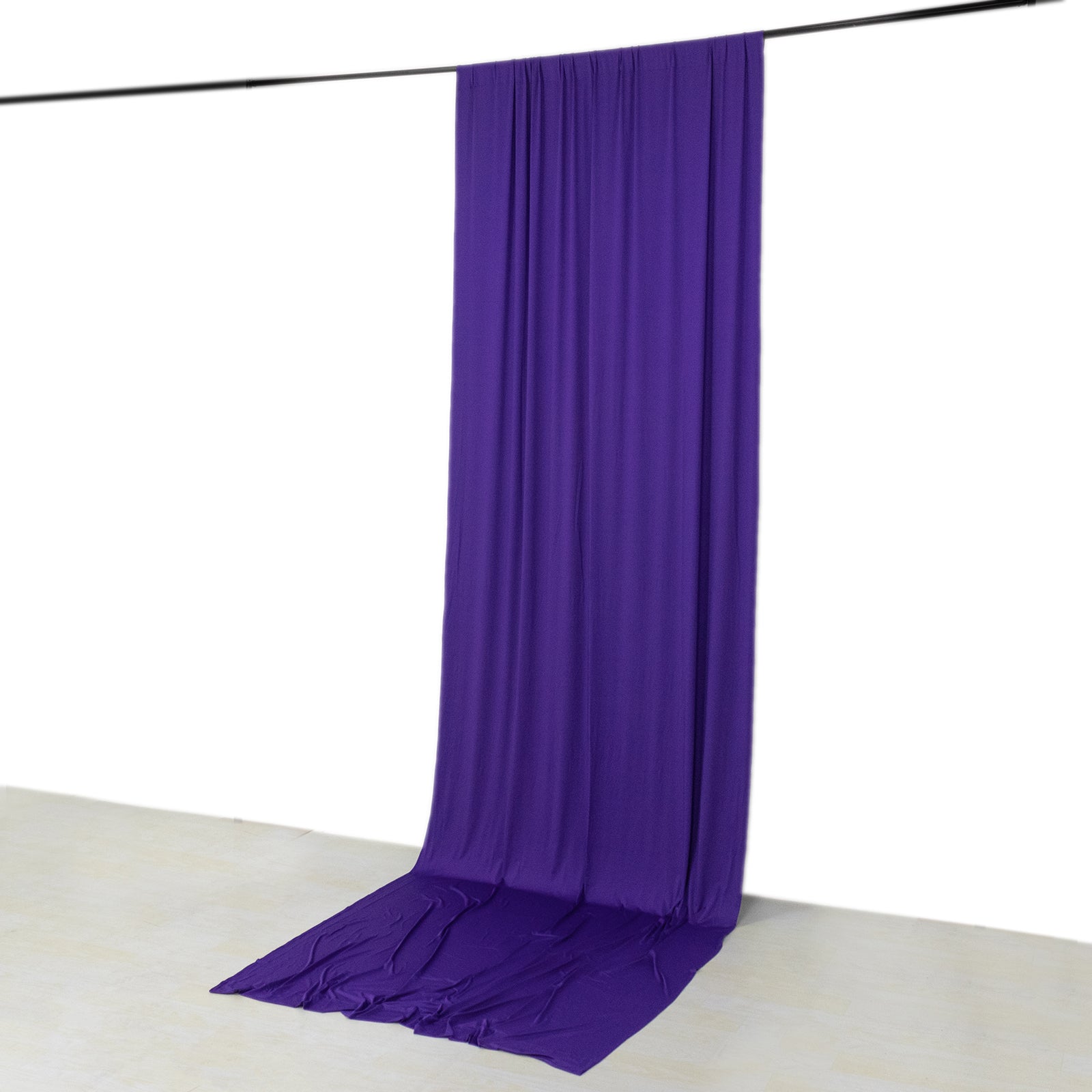 Purple 4-way stretch spandex event curtain drapes, wrinkle-free backdrop panel.