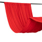Red 4-way stretch spandex event curtain drapes for backdrop use.