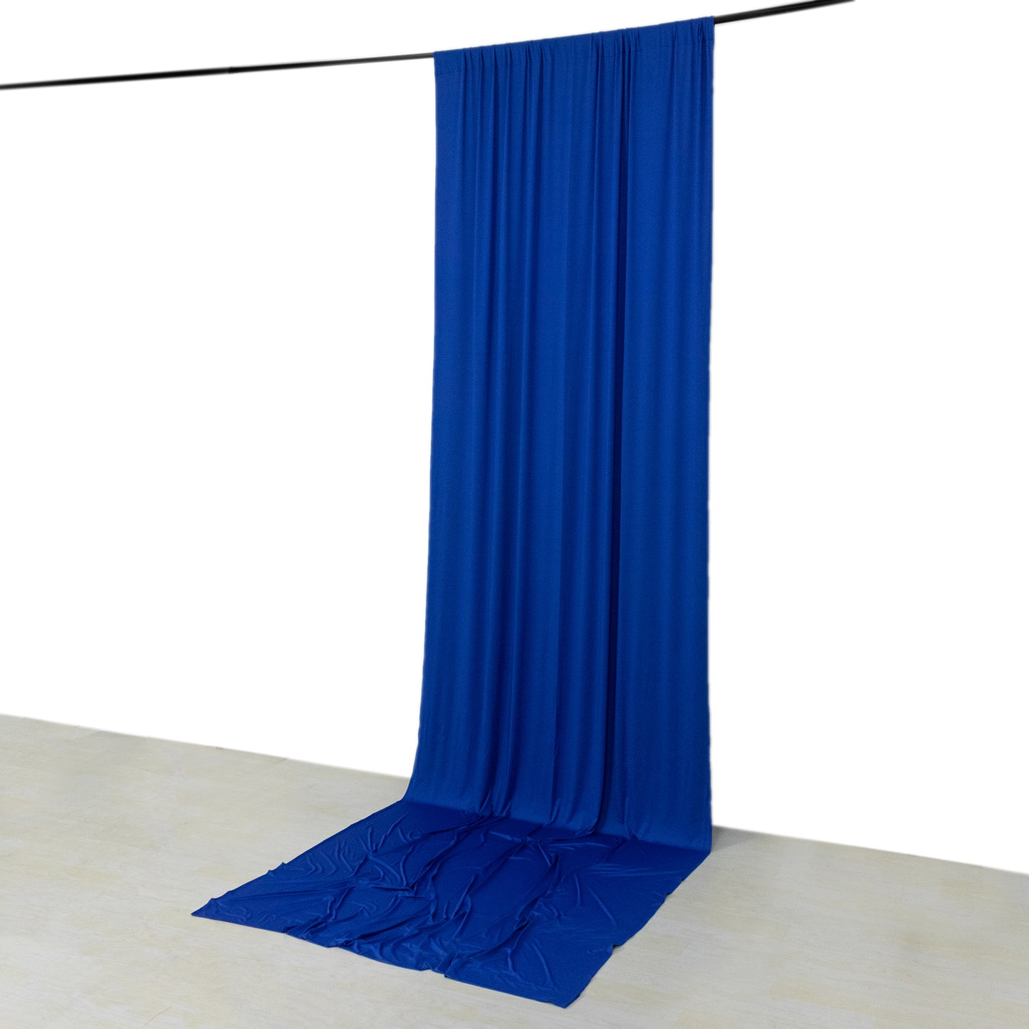 Royal blue 4-way stretch spandex backdrop drape with rod pockets.