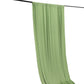 Sage green 4-way stretch spandex event curtain drapes on a rod.