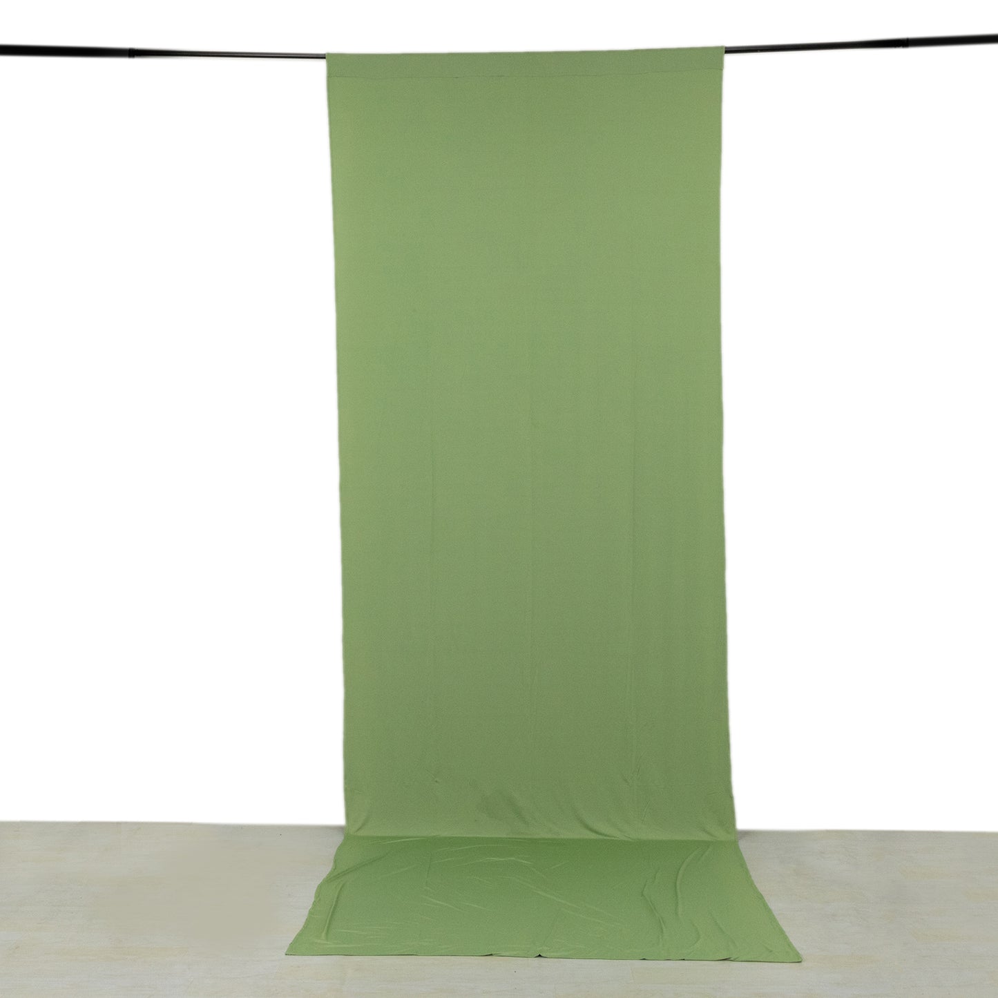 Sage green 4-way stretch spandex event curtain drapes backdrop.