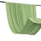 Sage green 4-way stretch spandex event curtain drapes with rod pockets.