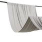 Silver 4-way stretch spandex event curtain drapes on a rod.
