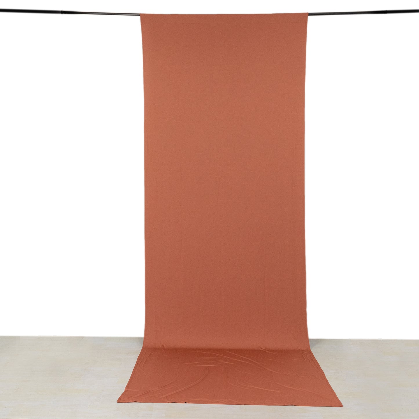 Terracotta 4-way stretch spandex event curtain drapes backdrop, wrinkle-free.