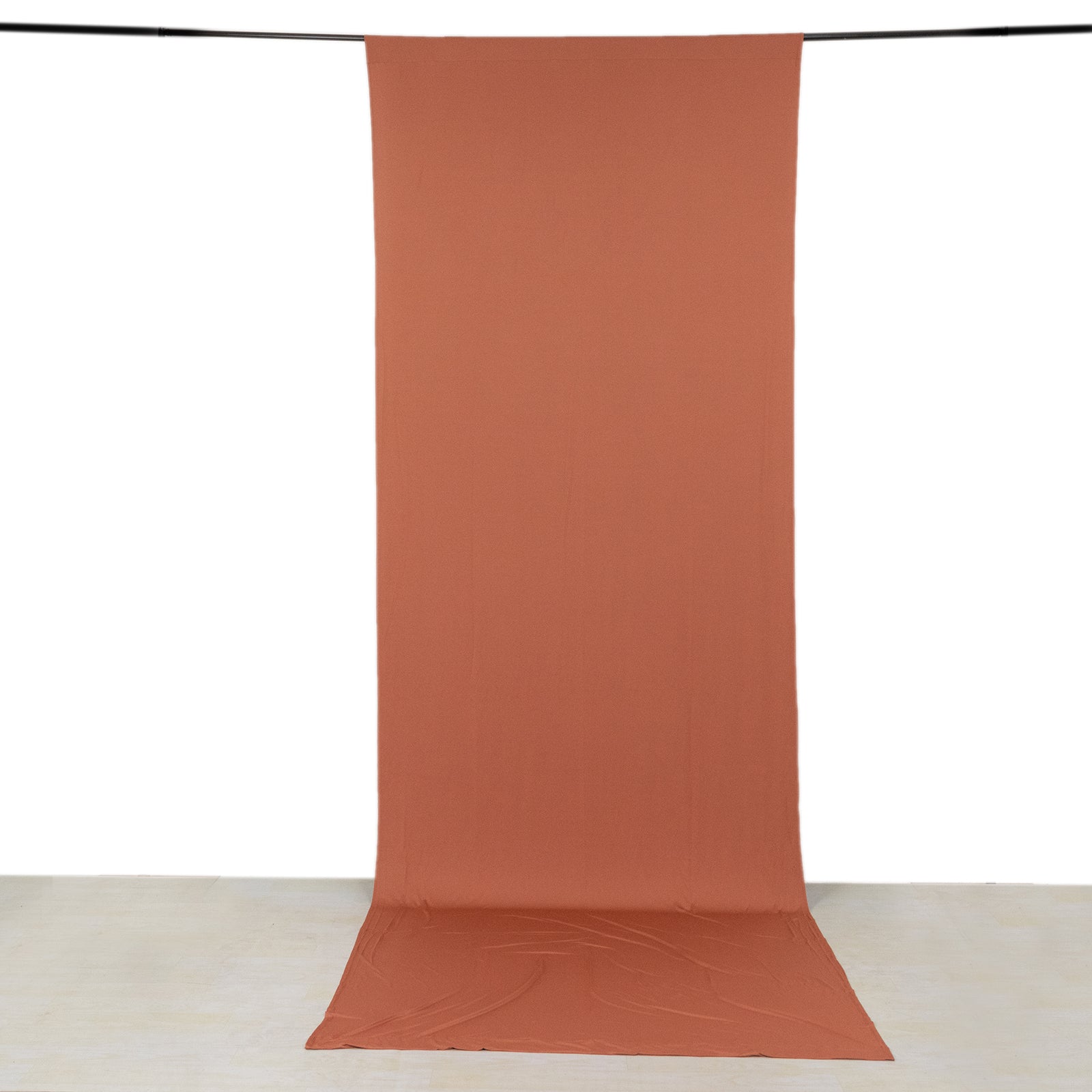 Terracotta 4-way stretch spandex event curtain drapes backdrop, wrinkle-free.