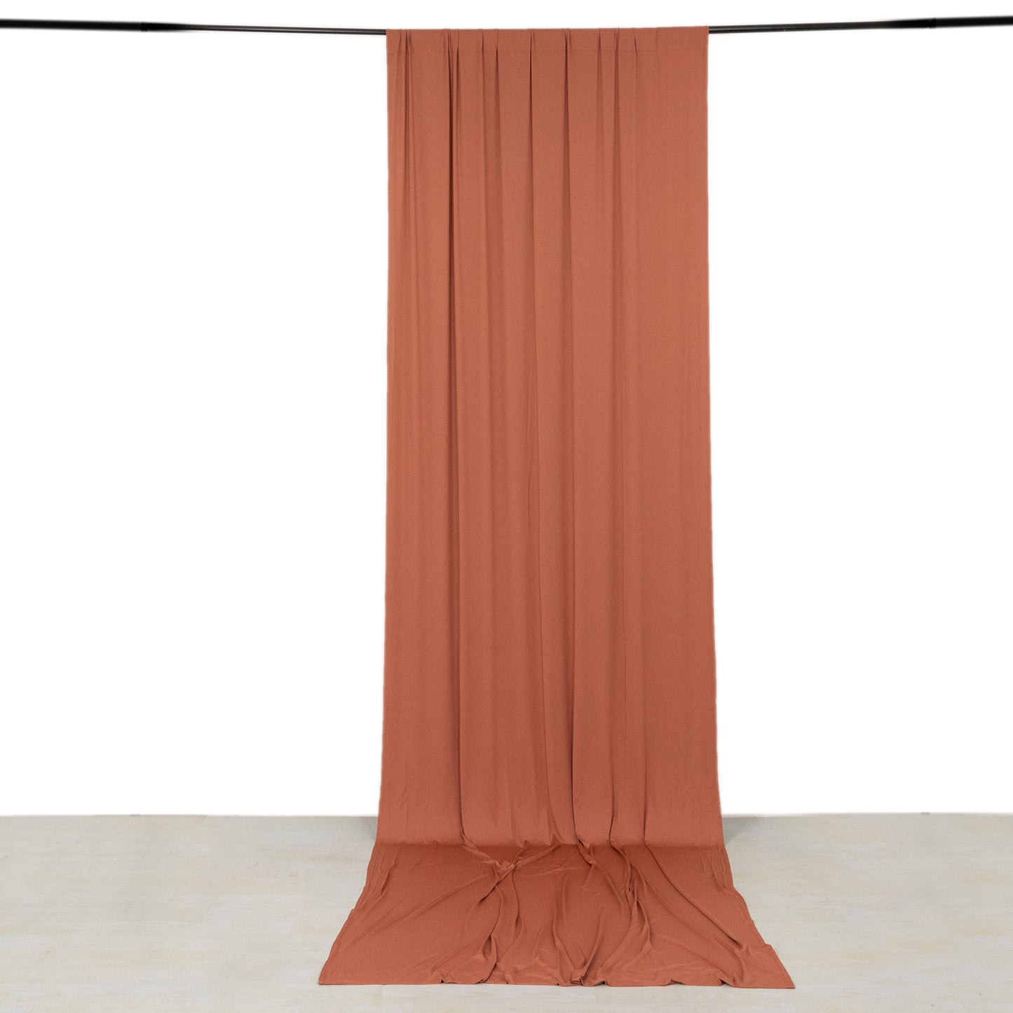 Terracotta 4-way stretch spandex event curtain drapes, wrinkle-free backdrop.